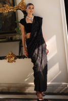 Black Sparkle Lace Chiffon Sari (2-Piece) - Image 3