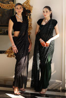 Black Sparkle Lace Chiffon Sari (2-Piece) - Image 4