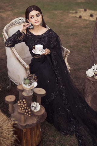 Black Hand-Embroidered Net Saree (3-Piece) - Image 3