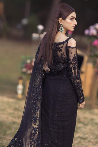 Black Hand-Embroidered Net Saree (3-Piece) - Image 5