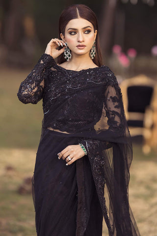 Black Hand-Embroidered Net Saree (3-Piece) - Image 6