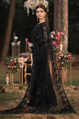 Black Hand-Embroidered Net Saree (3-Piece) - Image 7