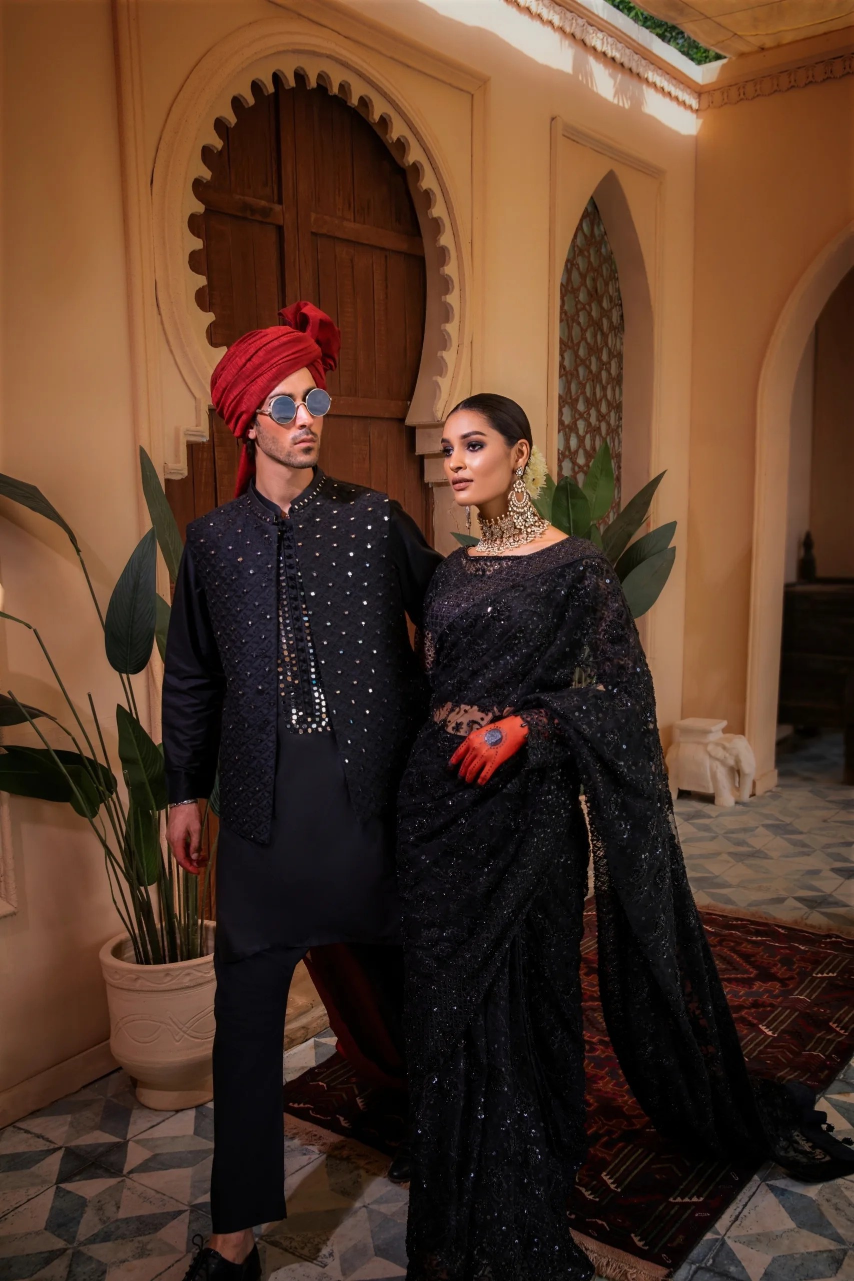 Black Hand-Embellished Net Saree (3-Piece) - Image 10