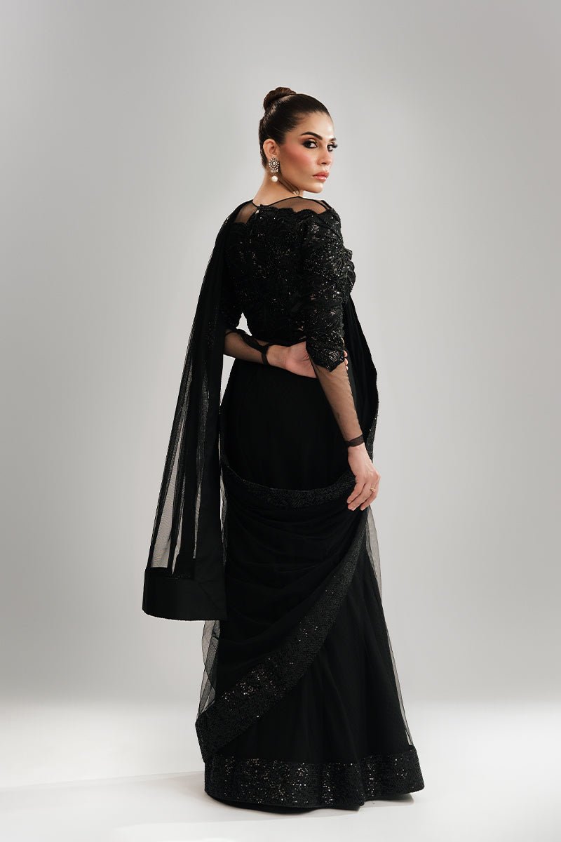 Black Sequin Net Saree (3-Piece) - Image 7