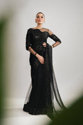 Pakistani Black Sequin Net Saree (3-Piece) - Image 2