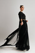 Pakistani Black Sequin Net Saree (3-Piece) - Image 5