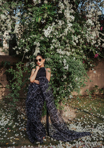 Pakistani Black Resham Embroidered Organza Saree (3-Piece) - Image 1