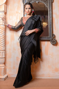 Black Adda Work Organza Blouse & Silk Saree (2-Piece) - Image 2