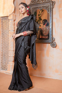 Black Adda Work Organza Blouse & Silk Saree (2-Piece) - Image 3