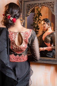 Black Adda Work Organza Blouse & Silk Saree (2-Piece) - Image 5
