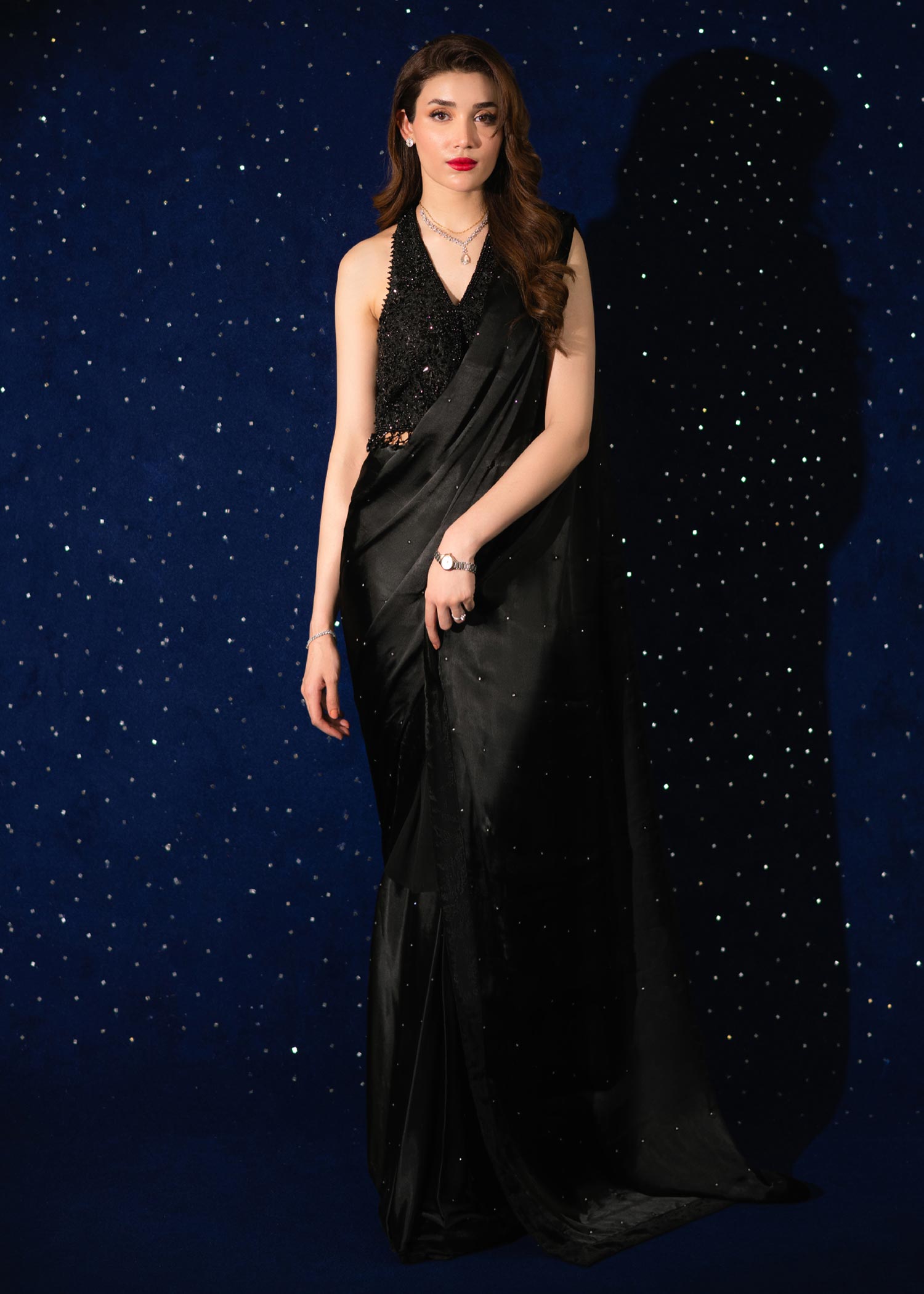 Black Embellished Shamoz Silk Saree (2-Piece) - Image 1