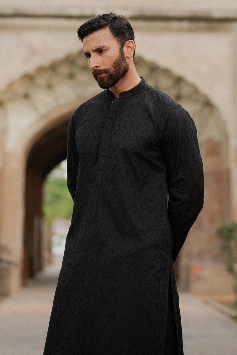 Black Chikankari Premium Cotton Shalwar Kameez (2-Piece) - Image 3