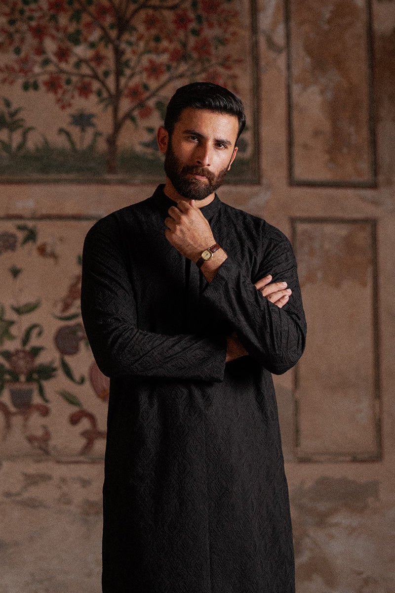 Black Chikankari Premium Cotton Shalwar Kameez (2-Piece) - Image 4