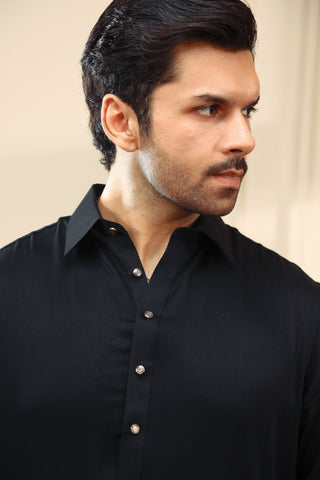 Black Cotton Linen Shalwar Kameez (2-Piece) - Image 4