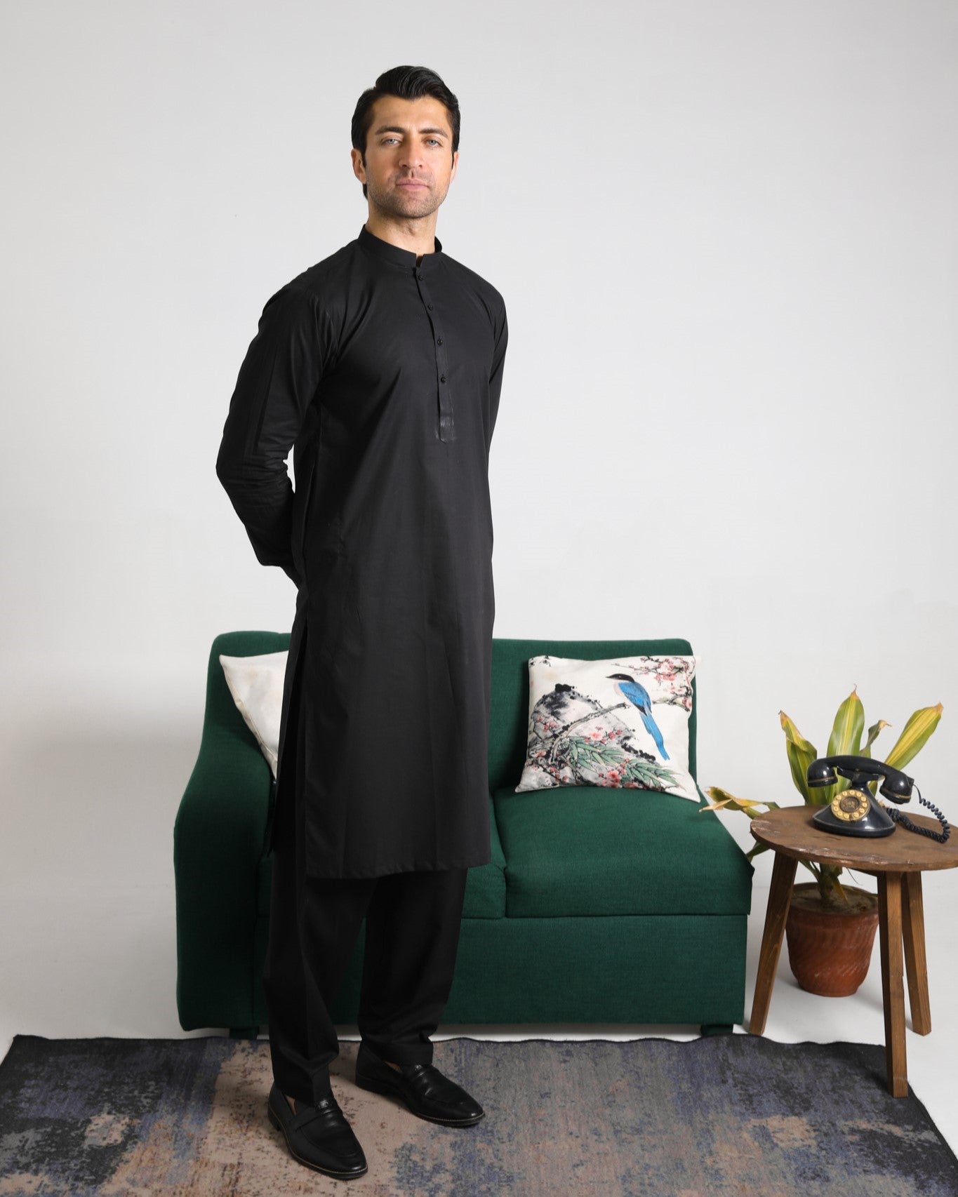 Black Cotton Kurta Shalwar (2-Piece) - Image 1