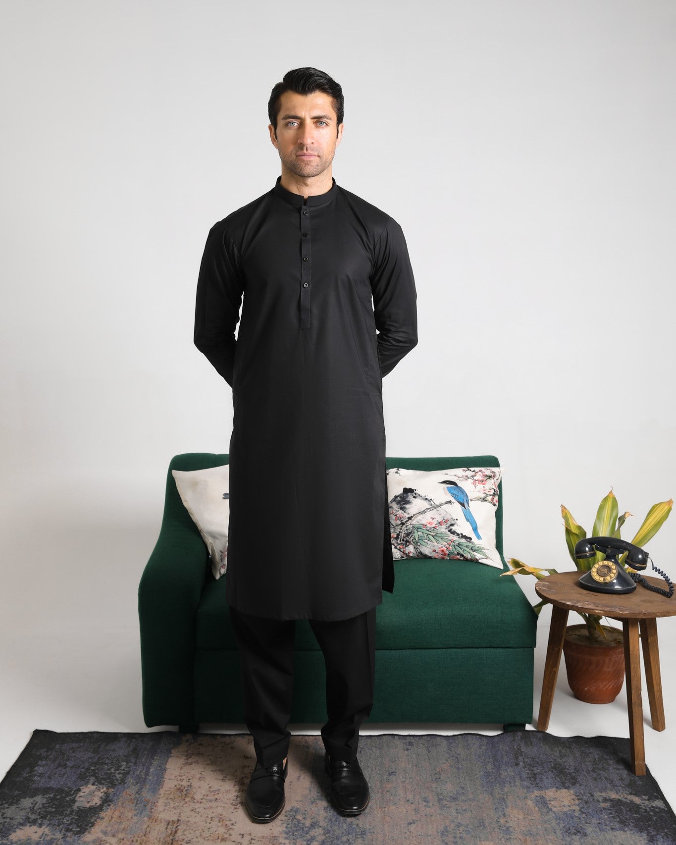 Black Cotton Kurta Shalwar (2-Piece) - Image 2