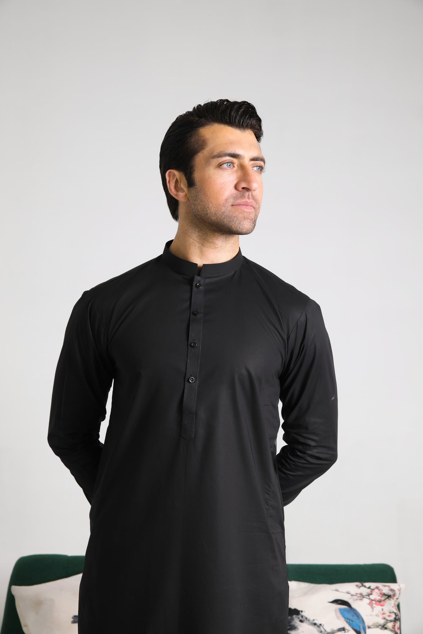 Black Cotton Kurta Shalwar (2-Piece) - Image 3