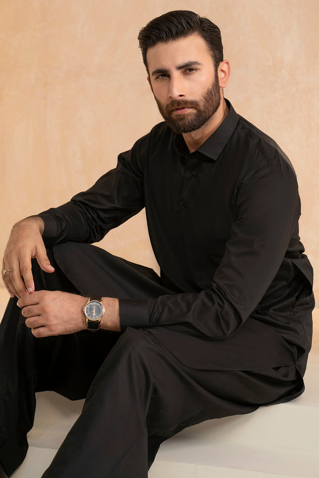 Black Cotton Shalwar Kameez (2-Piece) - Image 1