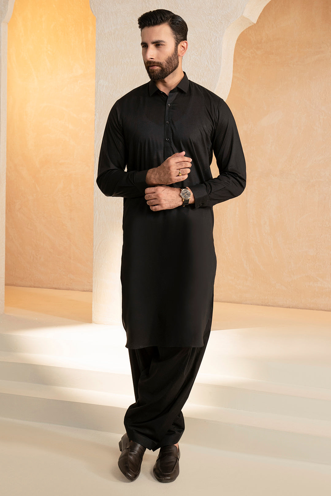 Black Cotton Shalwar Kameez (2-Piece) - Image 2