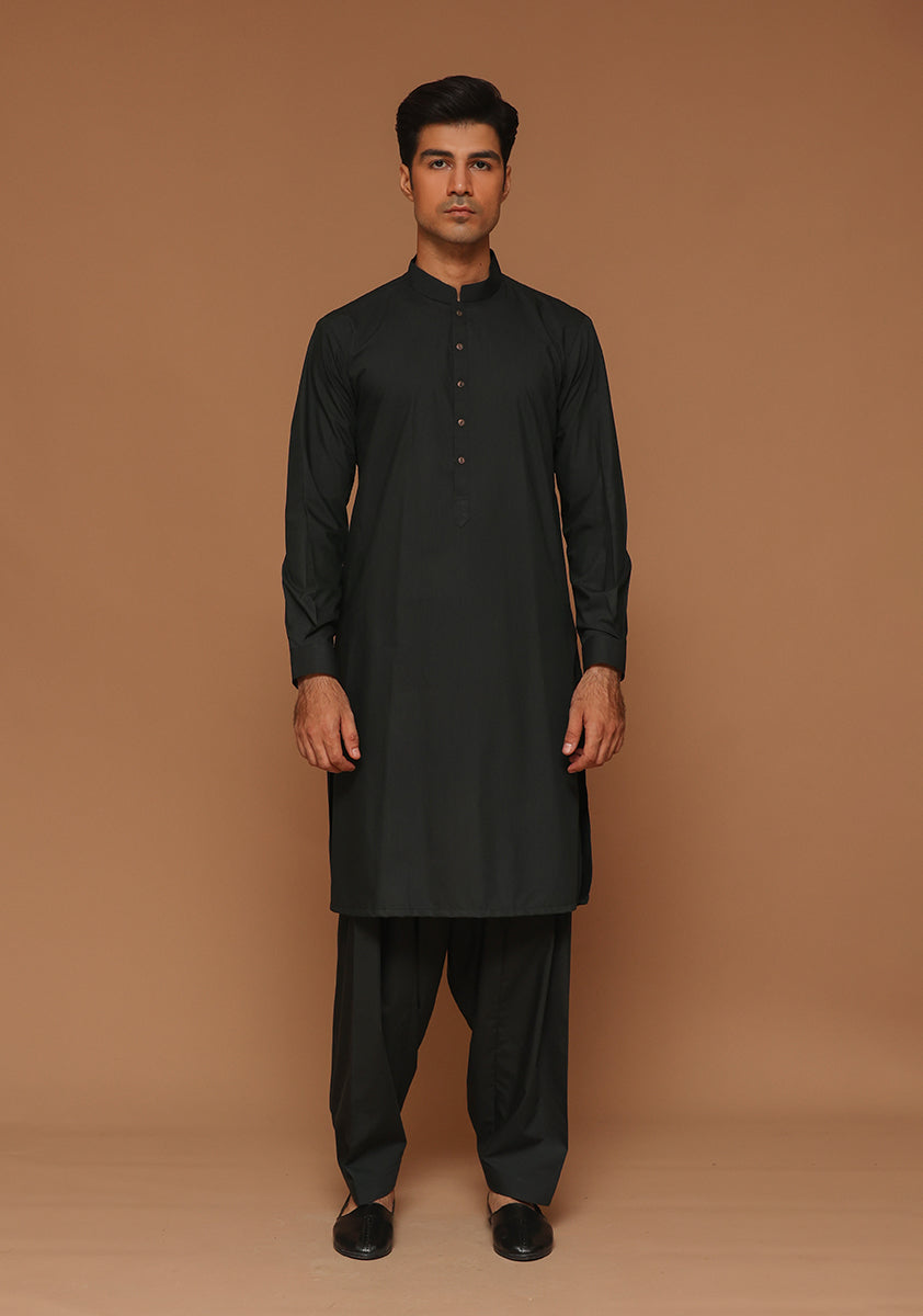 Black Poly Viscose Slim Fit Shalwar Kameez (2-Piece) - Image 4