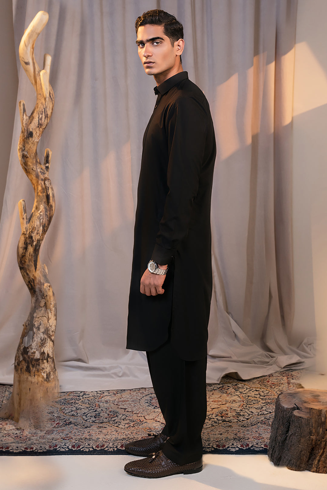 Black Plain Weave Unstitched Fabric (1-Pc) - Image 43