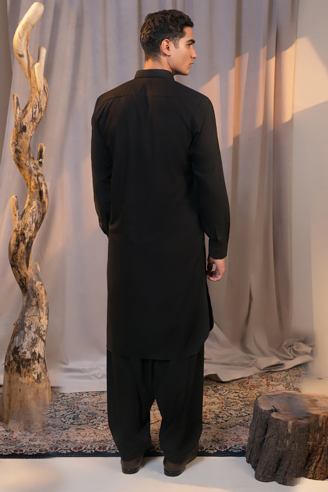 Black Plain Weave Unstitched Fabric (1-Pc) - Image 45