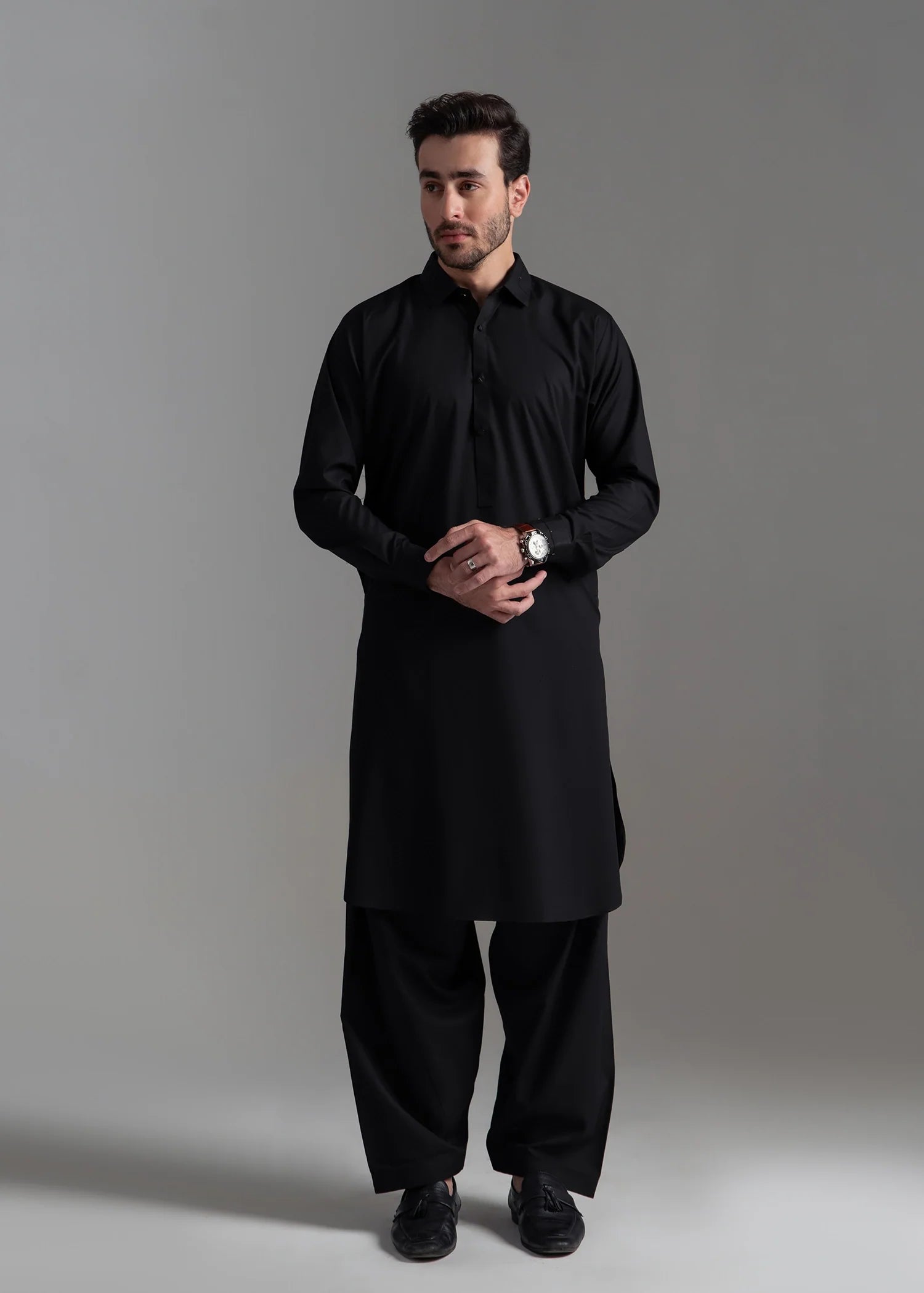 Black Wash & Wear Shalwar Kameez (2-Piece) - Image 1