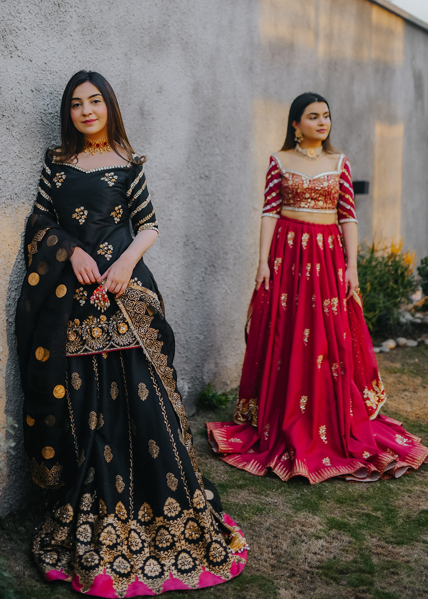 Pakistani Black Gold Blockprint Korean Rawsilk Sharara (3-Piece) - Image 5