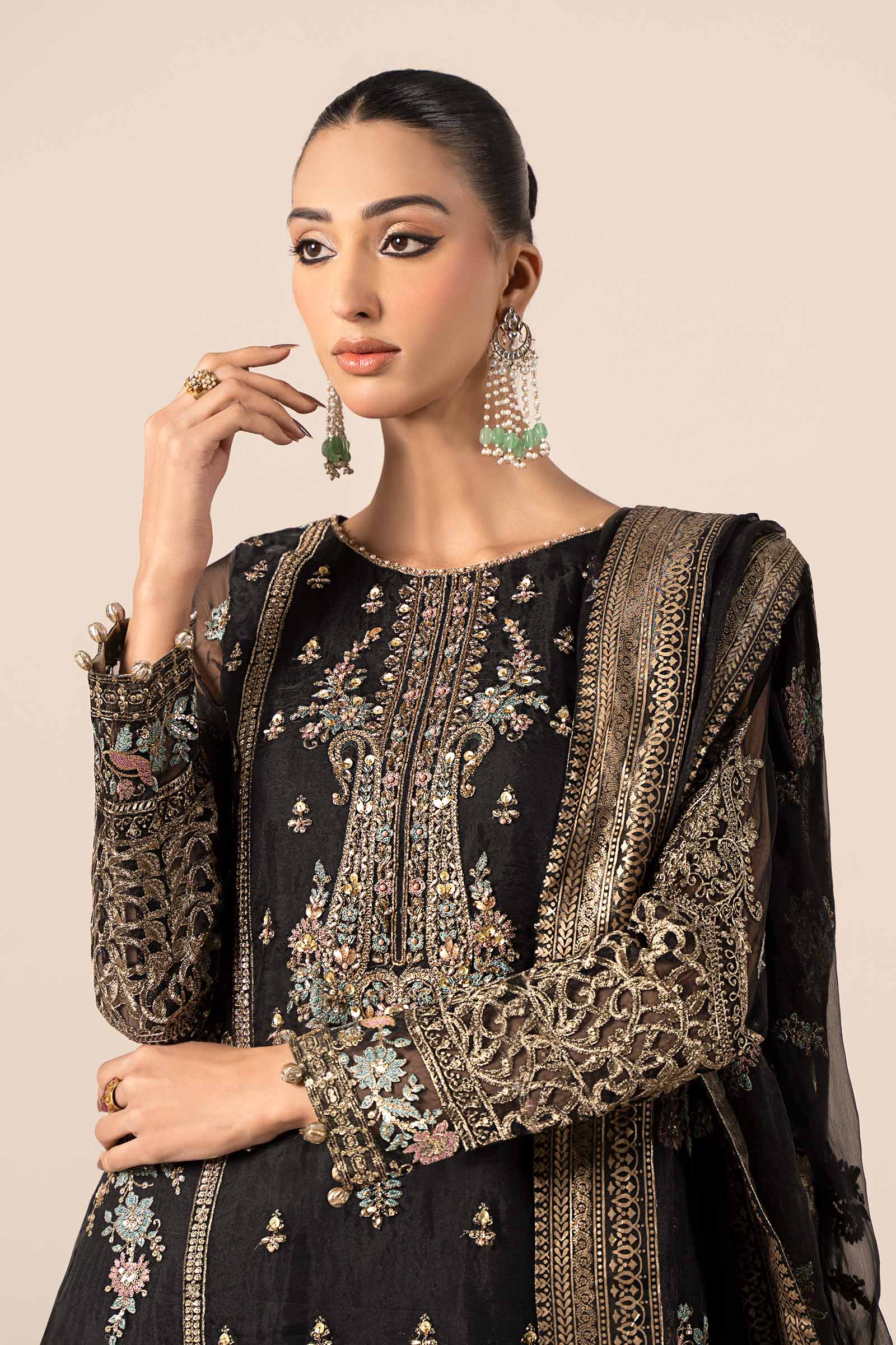 Black Embroidered Organza Sharara Set (3-Piece) - Image 10