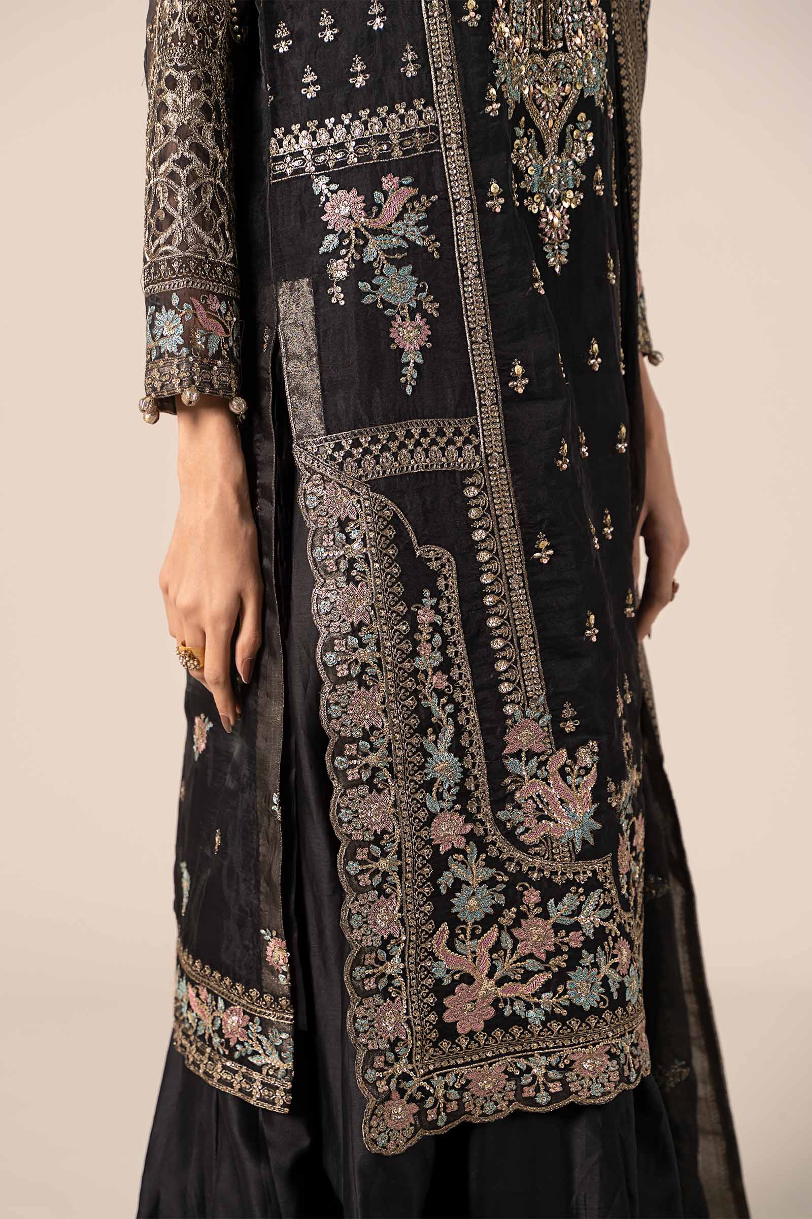 Black Embroidered Organza Sharara Set (3-Piece) - Image 11