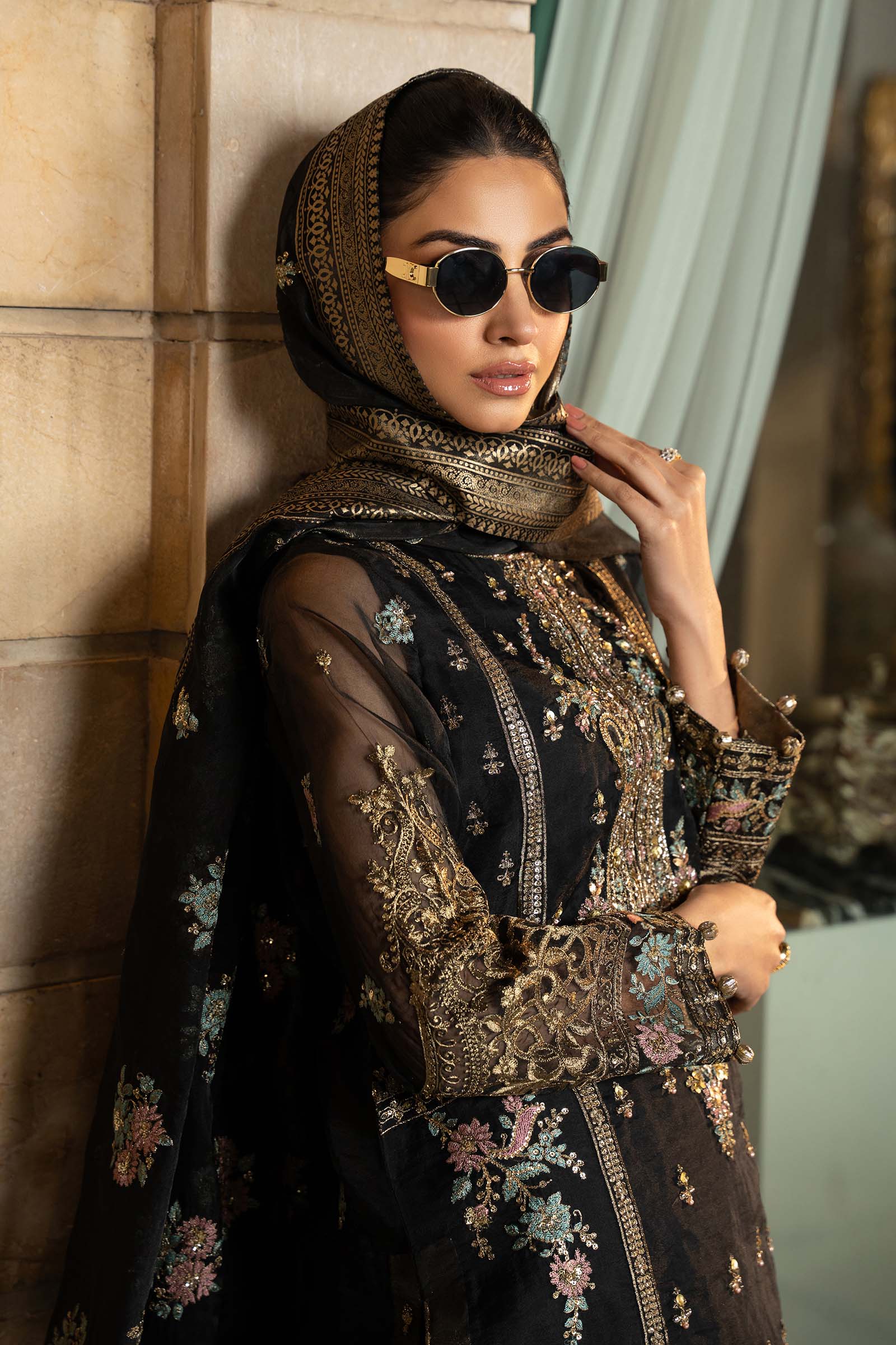 Black Embroidered Organza Sharara Set (3-Piece) - Image 7