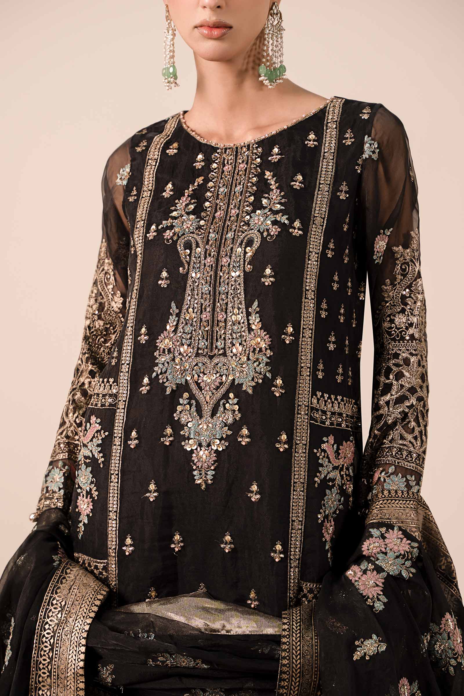 Black Embroidered Organza Sharara Set (3-Piece) - Image 9