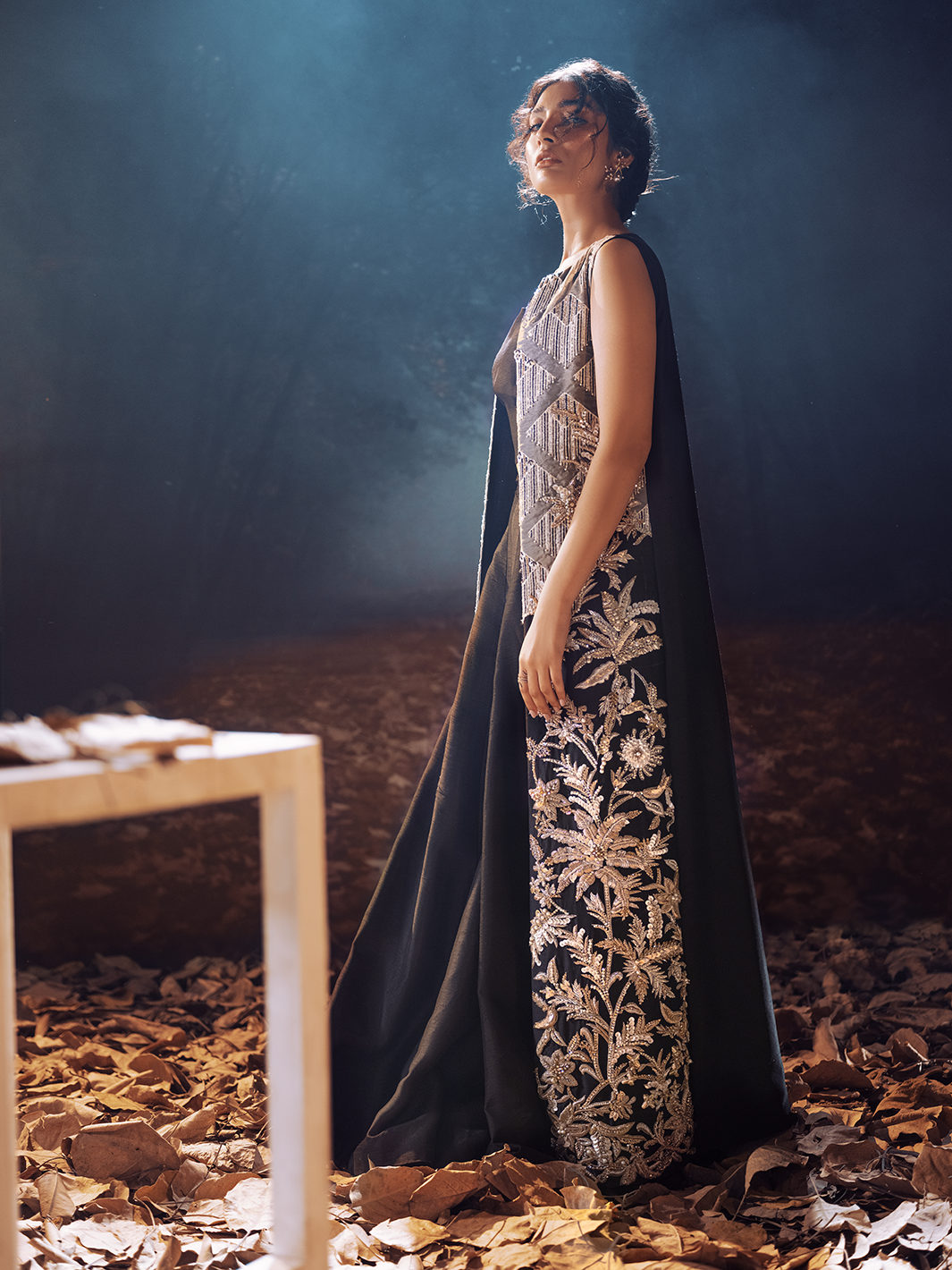 Pakistani Black 3D Embellished Silk Sharara Set (2-Piece) - Image 3