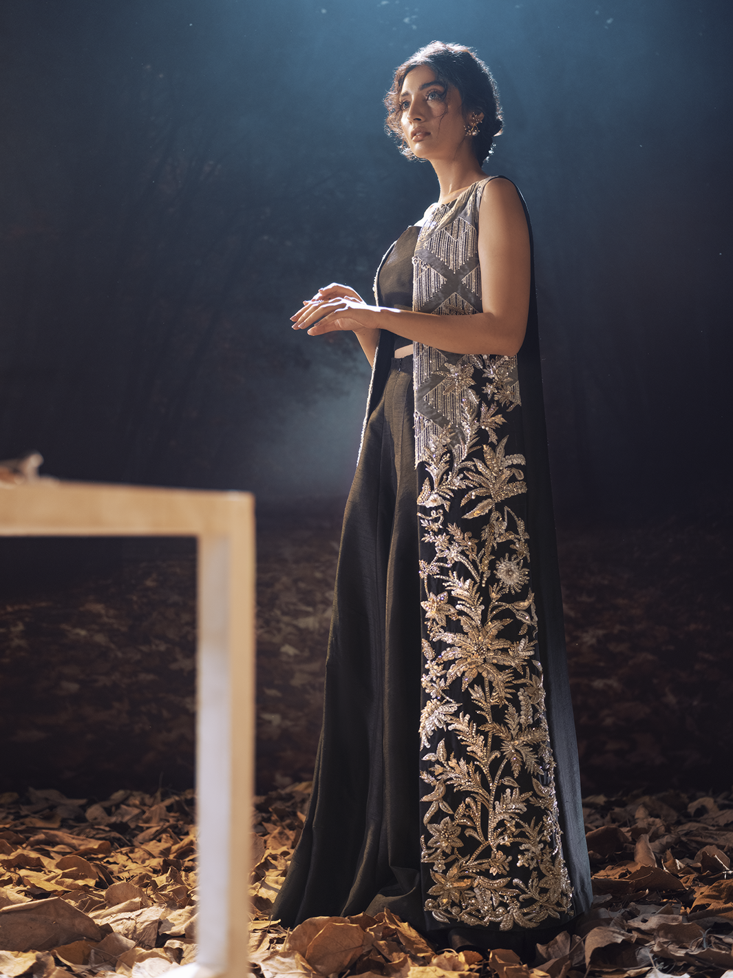 Pakistani Black 3D Embellished Silk Sharara Set (2-Piece) - Image 5