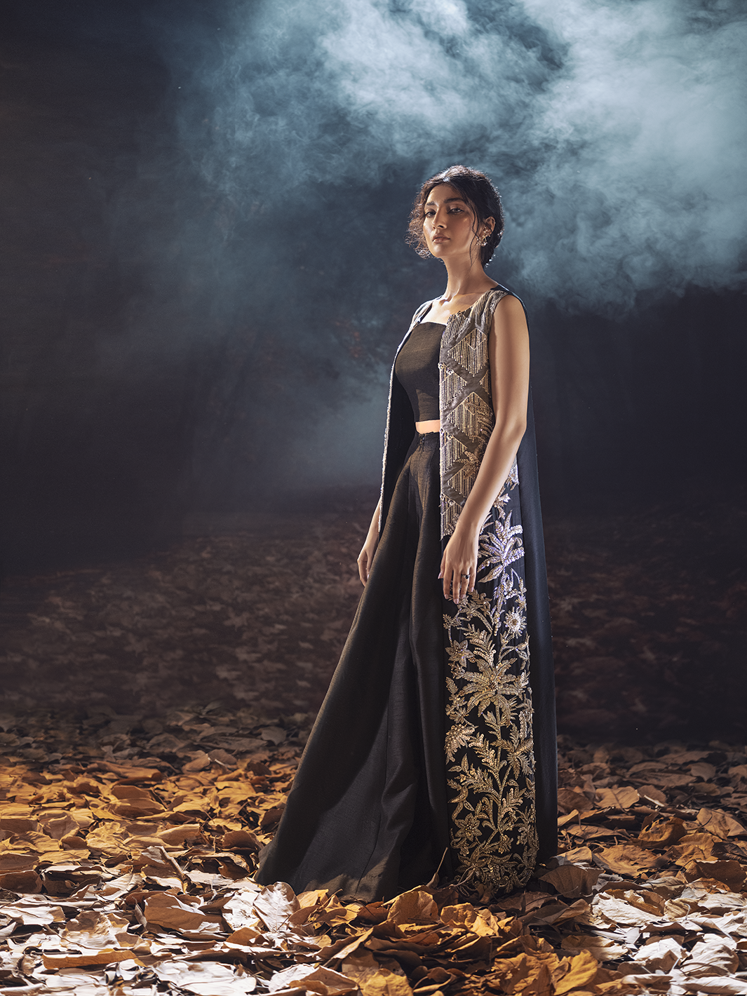 Pakistani Black 3D Embellished Silk Sharara Set (2-Piece) - Image 6