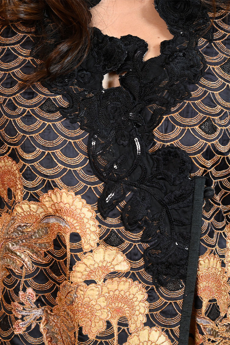 Pakistani Black Resham Zardozi Silk Short Jacket (2-Piece) - Image 4