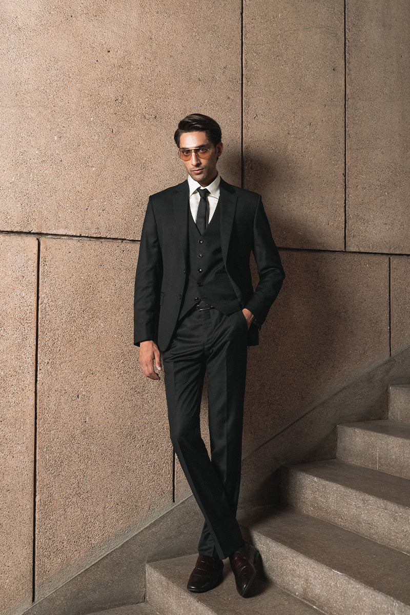 Onyx Black Wool Blend Three-Piece Suit (Men's) - Image 1