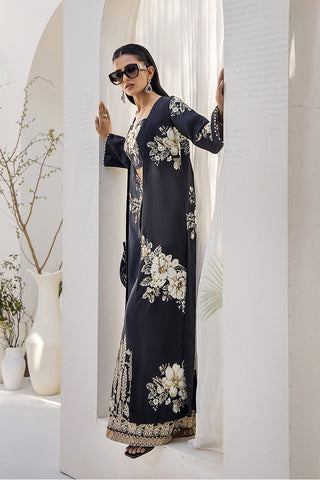 Pakistani Black Digital Print Satin-Blend 3-Piece Set (Women) - Image 10
