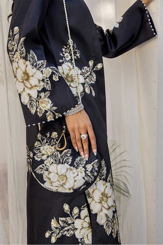Pakistani Black Digital Print Satin-Blend 3-Piece Set (Women) - Image 3