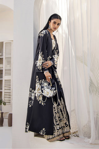 Pakistani Black Digital Print Satin-Blend 3-Piece Set (Women) - Image 7