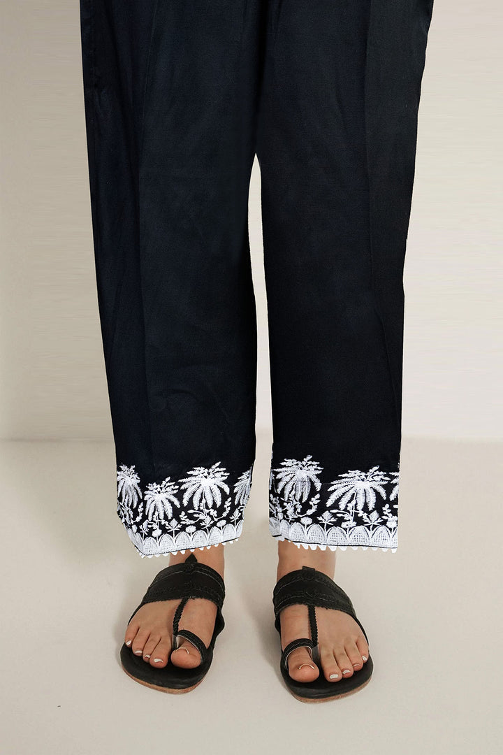 Sable Black Embroidered Silk Trouser (1-Pc) - Image 1