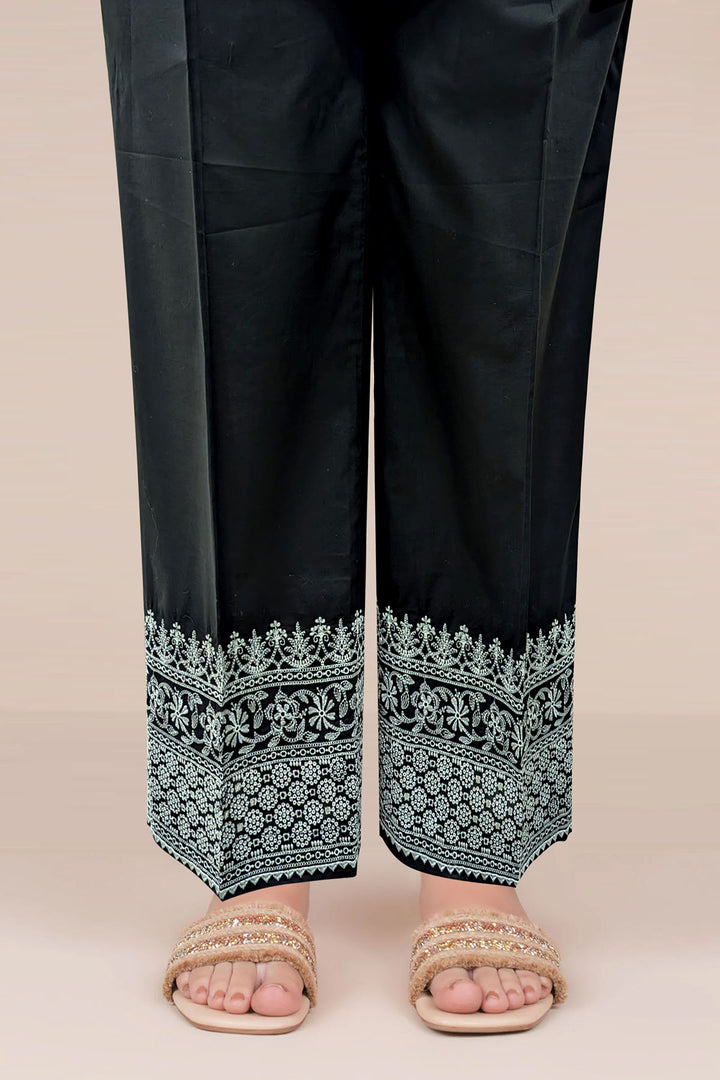 Black Embroidered Cotton Straight Trousers (1-Pc) - Image 5