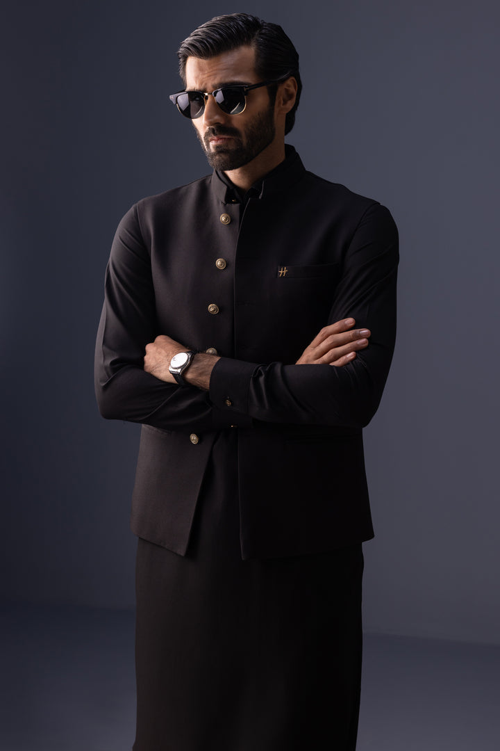 Black Armani Waistcoat Kurta Set (3-Piece) - Image 2