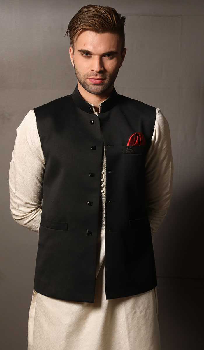 Obsidian Black Blended Fabric Waistcoat (2-Piece) - Image 1