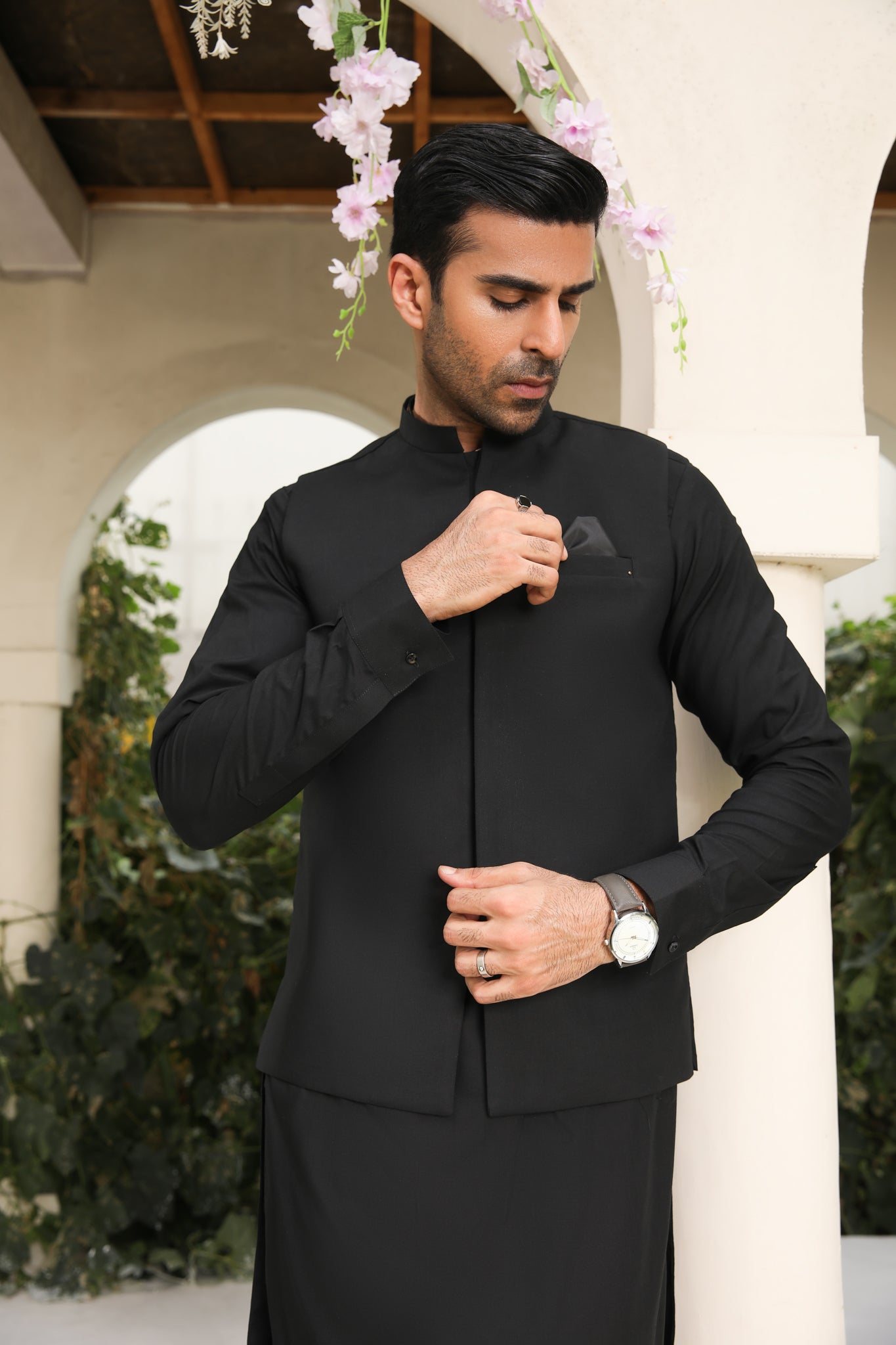 Midnight Black Blended Waistcoat Kurta Set (3-Piece) - Image 1