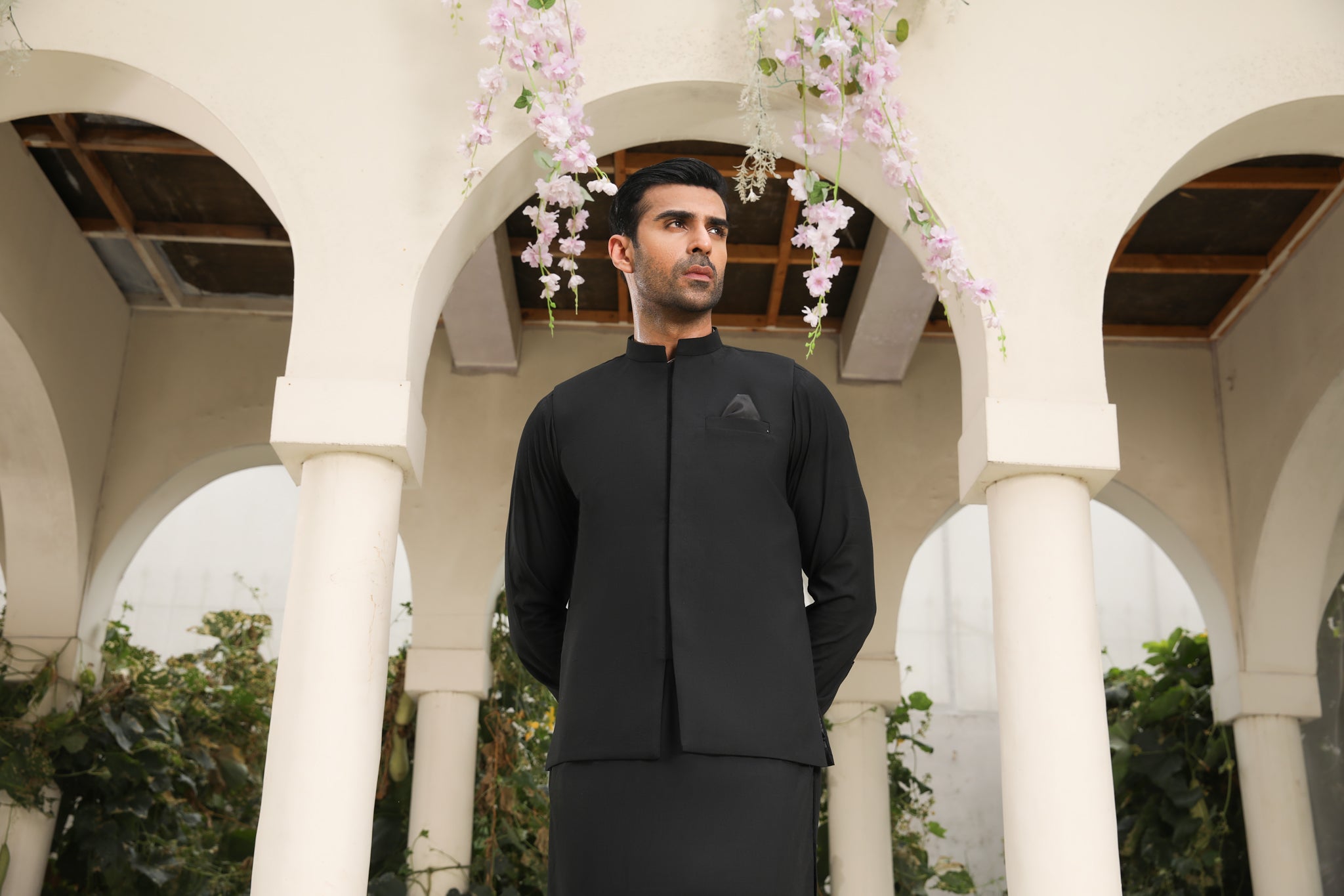 Midnight Black Blended Waistcoat Kurta Set (3-Piece) - Image 3