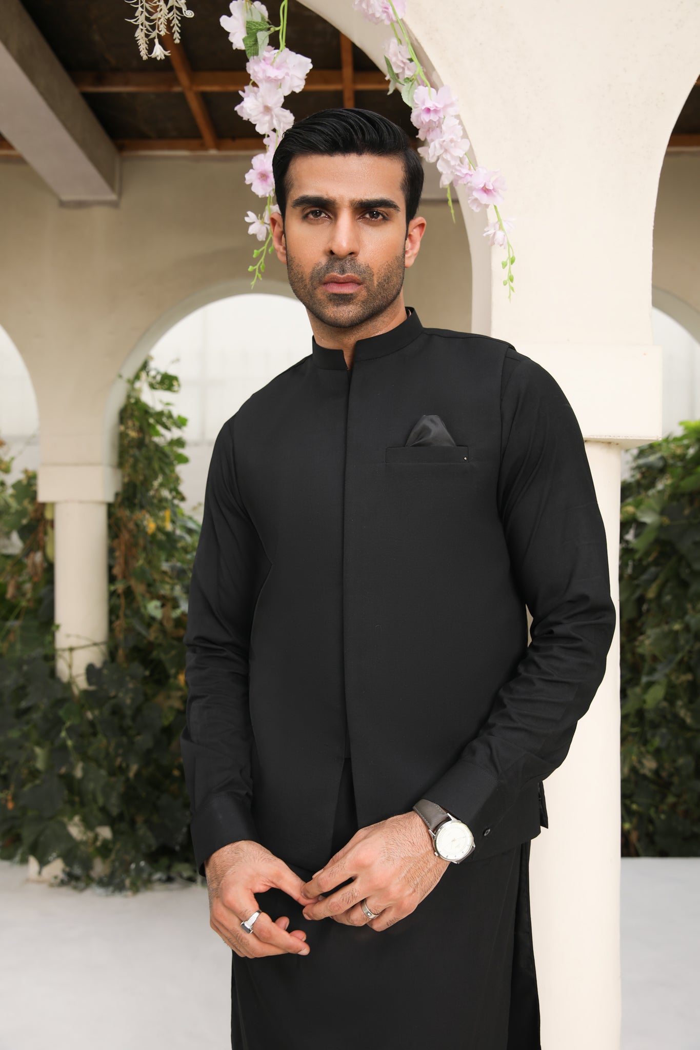 Midnight Black Blended Waistcoat Kurta Set (3-Piece) - Image 5