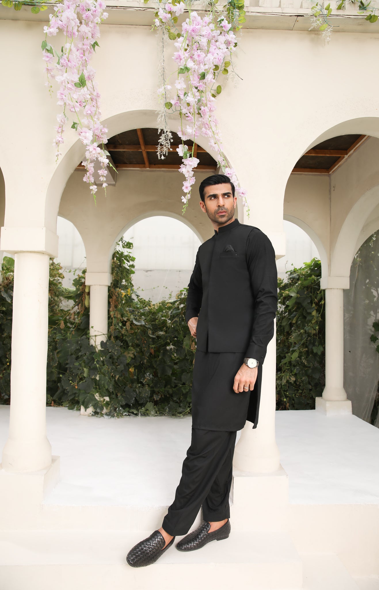 Midnight Black Blended Waistcoat Kurta Set (3-Piece) - Image 6