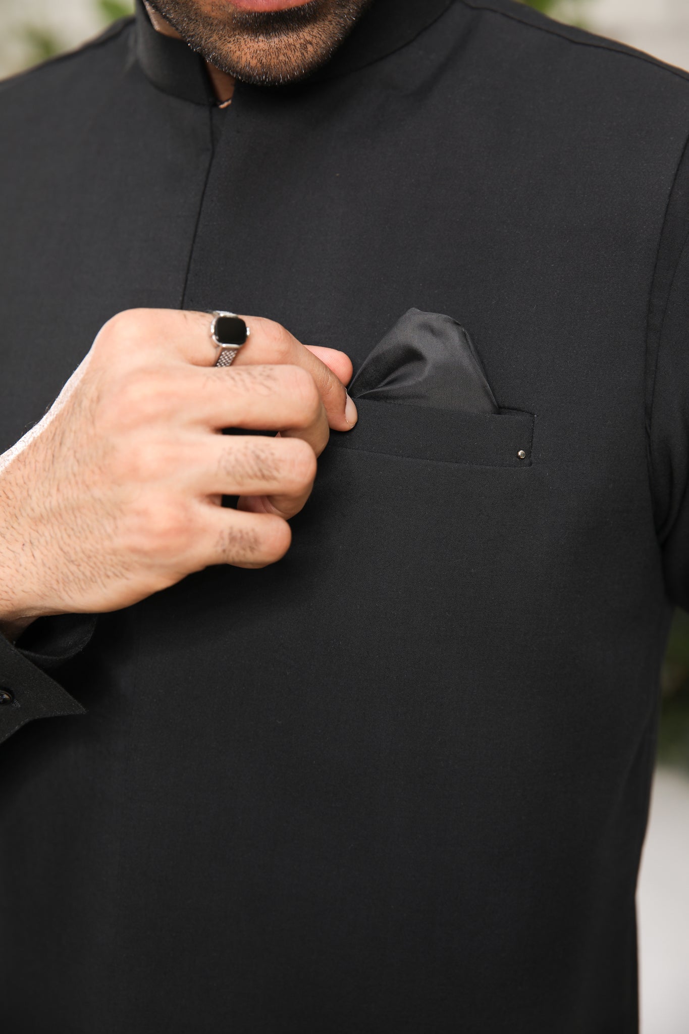 Midnight Black Blended Waistcoat Kurta Set (3-Piece) - Image 7