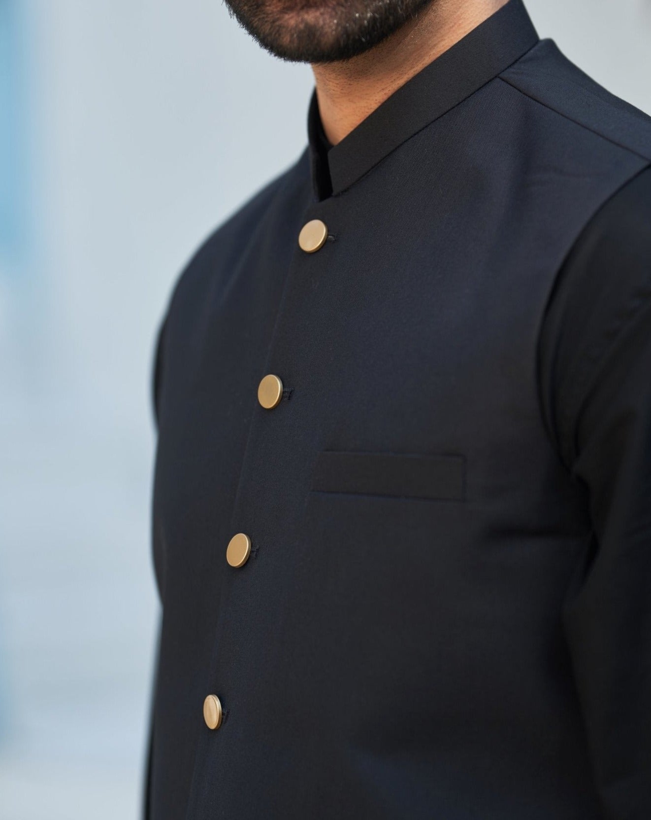 Black Blended Waistcoat Kurta 3-Piece - Image 4